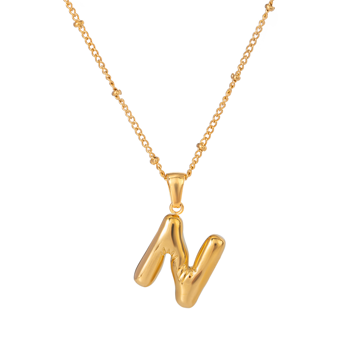 Gold / Collana con ciondolo da donna in acciaio inossidabile placcato oro 18K, stile casual semplice, a forma di lettera N, 1 pezzo Immagine14